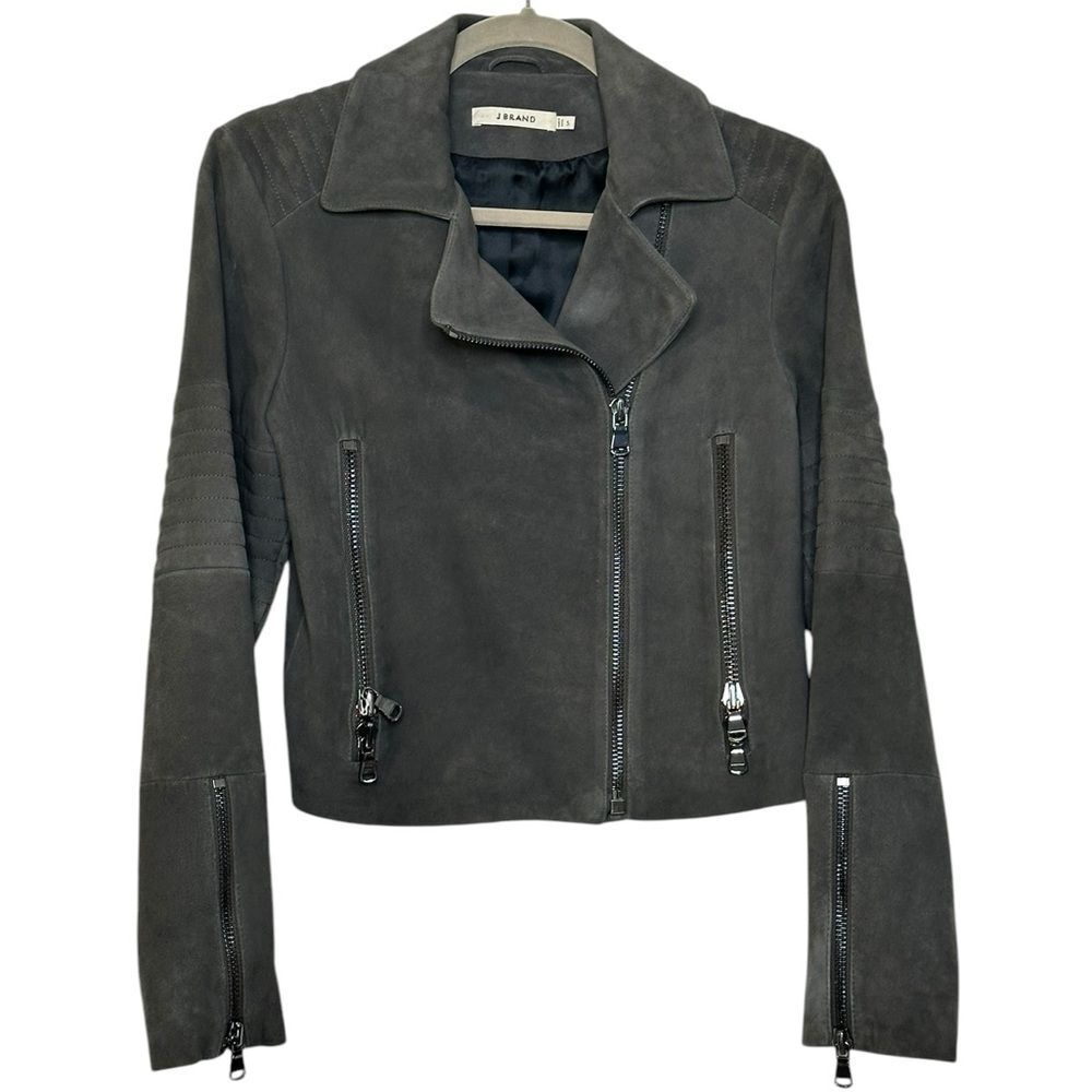 J Brand Aiah Dark Gray Lamb Leather Quilted Moto Jacket | Size S